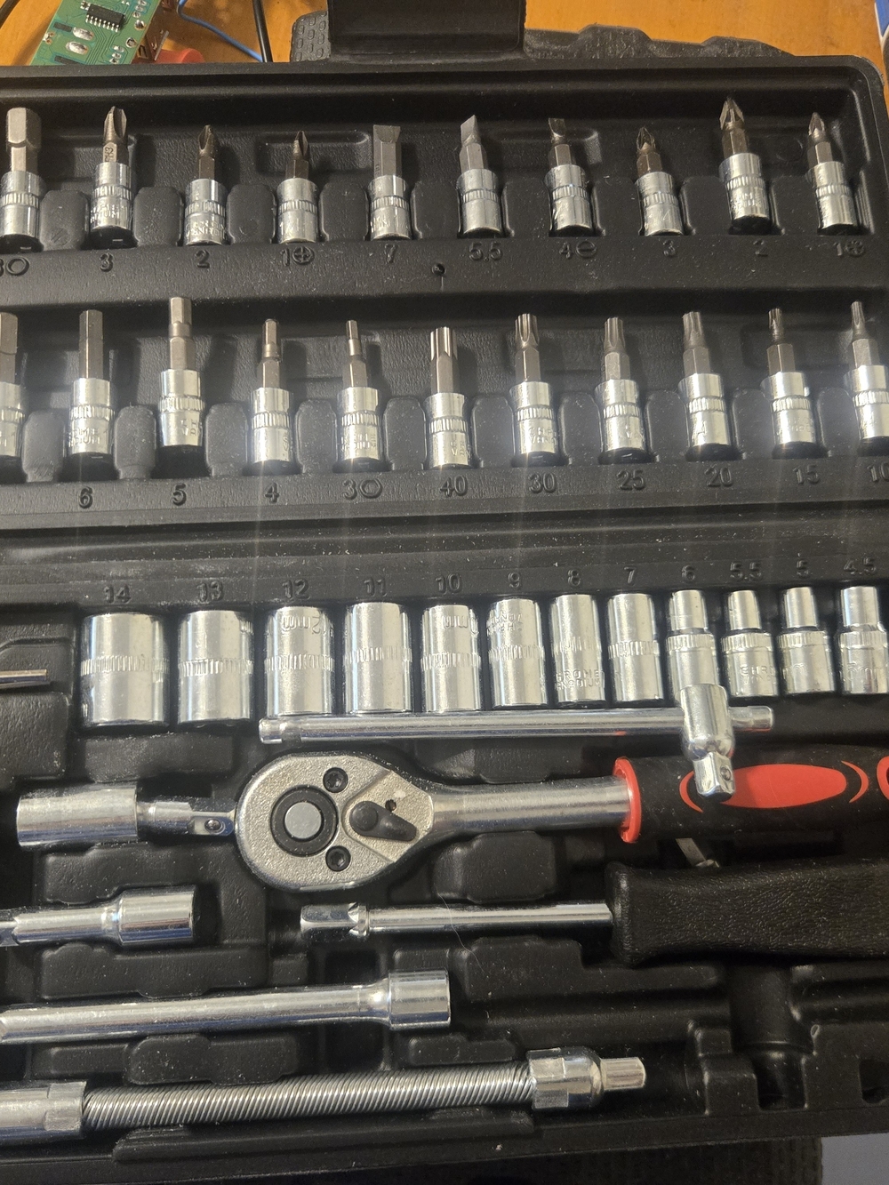 Chrome Socket and Bit Set with Red/Black Handle